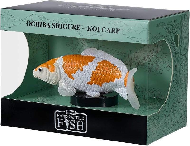 MOJO موجو | تمثال سمكة كوي أوشيبا شيغوري مطلي يدويًا، برتقالي وأبيض، نموذج زخرفي، مجموعة عشاق السلسلة 1، الطراز الياباني (سمكة كوي أوشيبا شيغوري) - Image 1